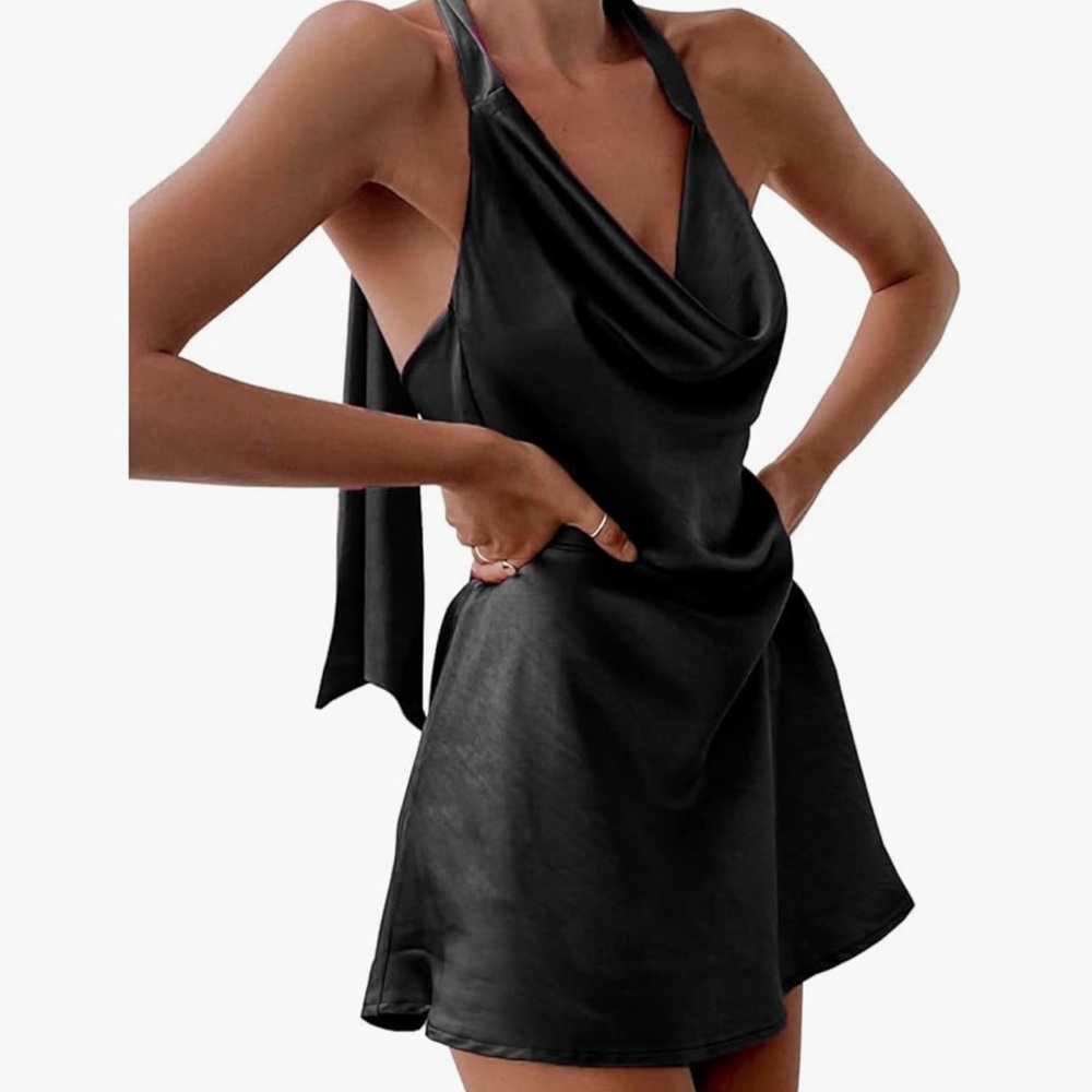 Cantonwalker Women's Cowl Neck Halterneck Slip On dress